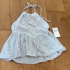 O'Neill Light Blue and White Striped Halter Dress